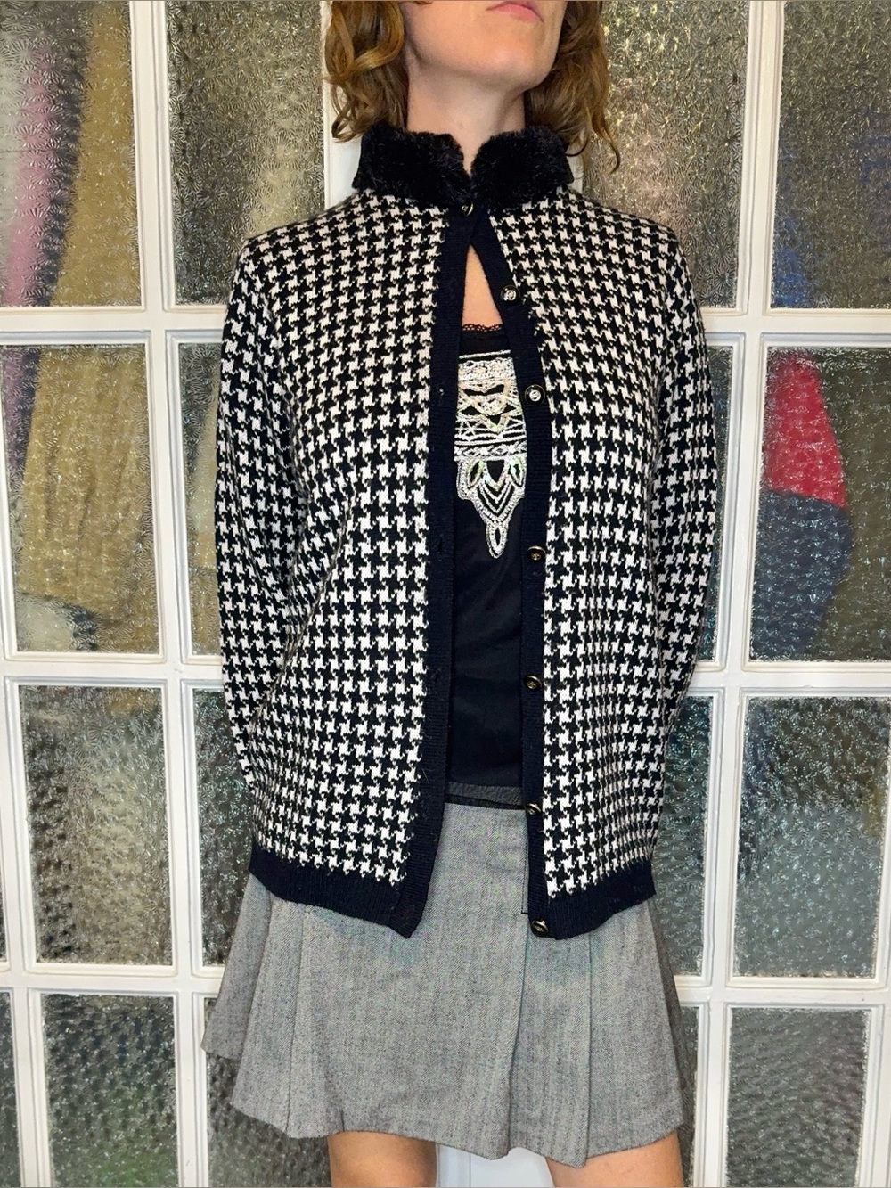 Black and White Houndstooth Cardigan vintage